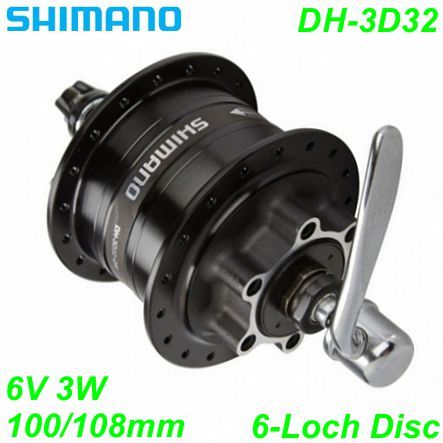 Shimano Nabendynamo DH-3D32 Disc 6-L. 32-L 6V/3W schwarz 100/108mm