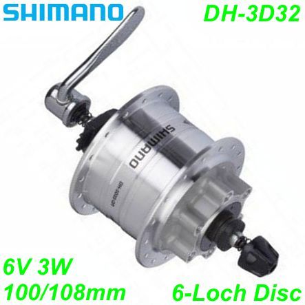 Shimano Nabendynamo DH-3D32 Disc 6-L. 32-L 6V/3W silber 100/108mm