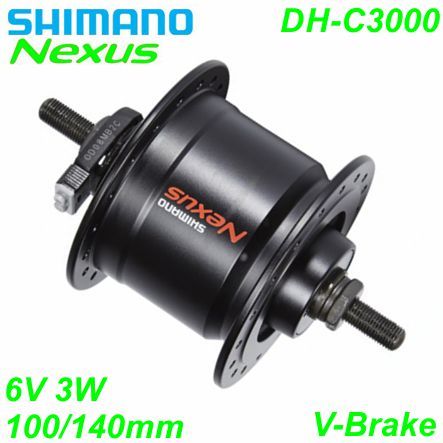 Shimano Nabendynamo DH-C3000-3 V-Brake 36-L 6V/3W schwarz 100/140mm Festachse