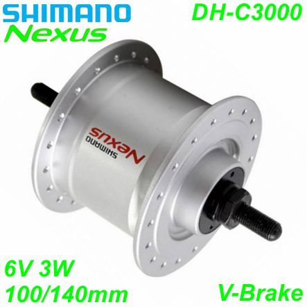 Shimano Nabendynamo DH-C3000-3 V-Brake 36-L 6V/3W silber 100/140mm Festachse