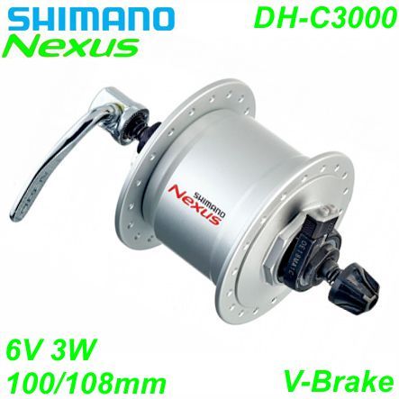 Shimano Nabendynamo DH-C3000 V-Brake silber 36-L 6V/3W Schnellspanner 100/108mm