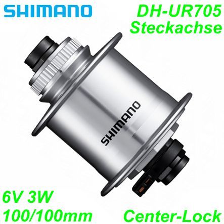Shimano Nabendynamo DH-UR705 CenterLock 32-L 6V/3W silber 100/108mm Steckachse