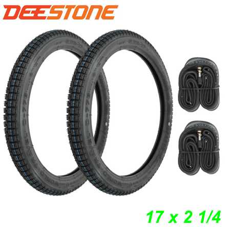 Deestone 2 x Mofa Pneu 17 x 2 1/4 4PR M/C33L D776 schwarz  2 x Schlauch Kombi AV TR4