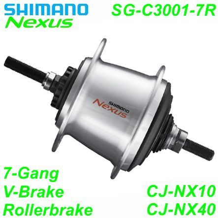 Shimano Getriebenabe Nexus 7-G. SG-C3001-7R 36-L silber V-Brake 130/182mm