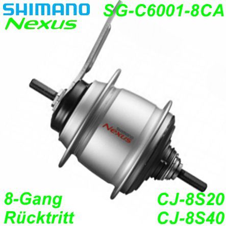 Shimano Getriebenabe Nexus 8-G. SG-C6001-8CA 36-L Rücktritt silber 132/184 mm