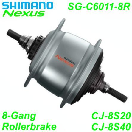 Shimano Getriebenabe Nexus 8-G. SG-C6011-8G 36-L Rollerbrake silber 132/184 mm