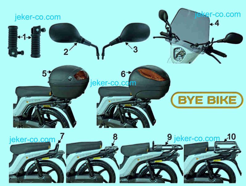 Bye Bike Fussraster Spiegel links rechts Windschutzscheibe Topcase Parts Ersatzteile Teile Shop Jeker + Co Balsthal Schweiz