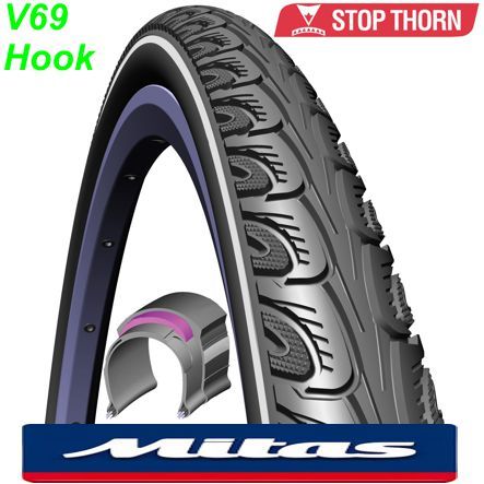 Mitas Pneu 700x35C (37-622) V69 HOOK schwarz Stop THORN Long Way Reflektor