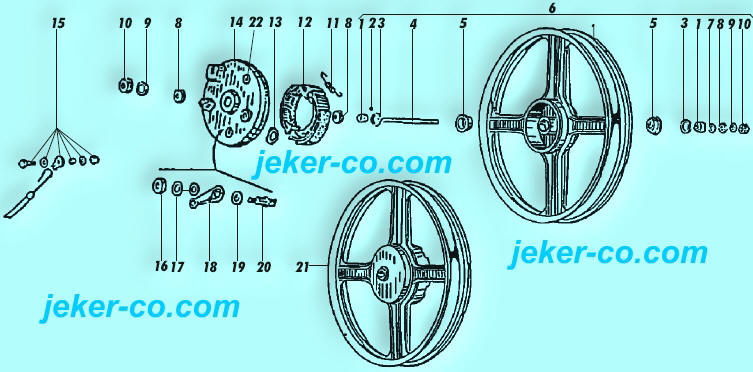 Gussrad Felgen Muttern Konuse Kugel Lagerschale Staubdeckel Nabe Bremsbacken Bremsschild Ersatzteile Piaggio Ciao SI Bravo 