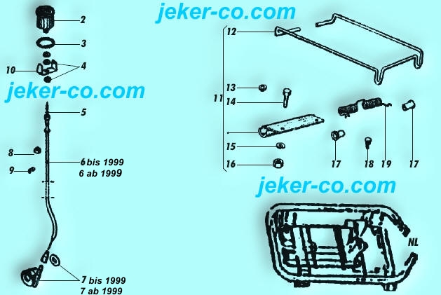 Tachokopf Tachowelle Tachosaite Antrieb Gepäckträger Spange Klammer Feder Piaggio Ciao Ersatzteile